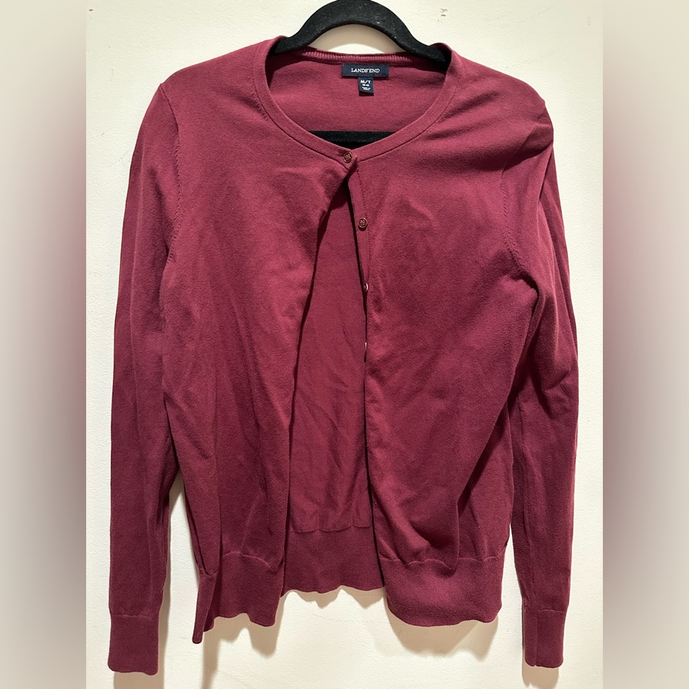 Lands End Maroon Button Up Cardigan Sweater